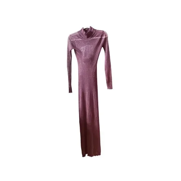 Afrm vilas turtleneck long sleeve semi sheet maxi dress fig purple small - Picture 7 of 13
